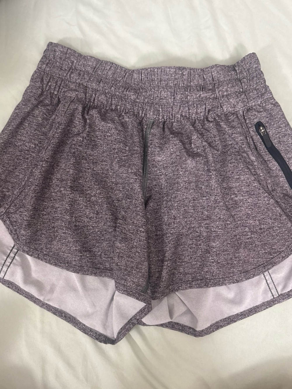 lululemon Heathered Gray Running Shorts with Zip Pocket